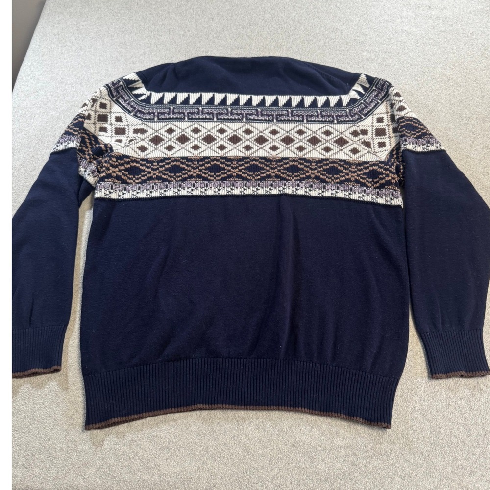 Sean John V Neck Sweater Mens 3XL Navy Blue Good Fair Isle Geometric Pullover - Picture 11 of 11